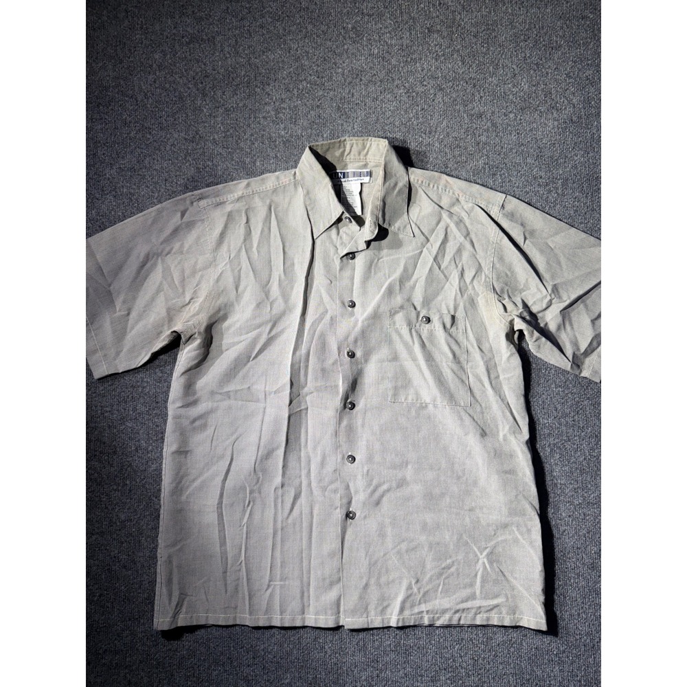 Untied‎ Button Down Shirt Mens Large Grey Excellent Short Sleeve Micro Check